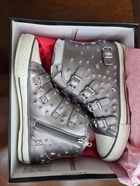 Ash Metallic Silver Star-Studded High-Top Sneakers NWOT
